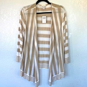 Chico’s Size 3 Angelic Stripe Cardigan Sweater. Optic White and Champagne. NWT.